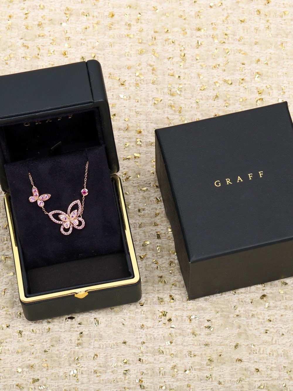 Graff Pink Butterfly Pendant Necklace in Rose Gold Tone